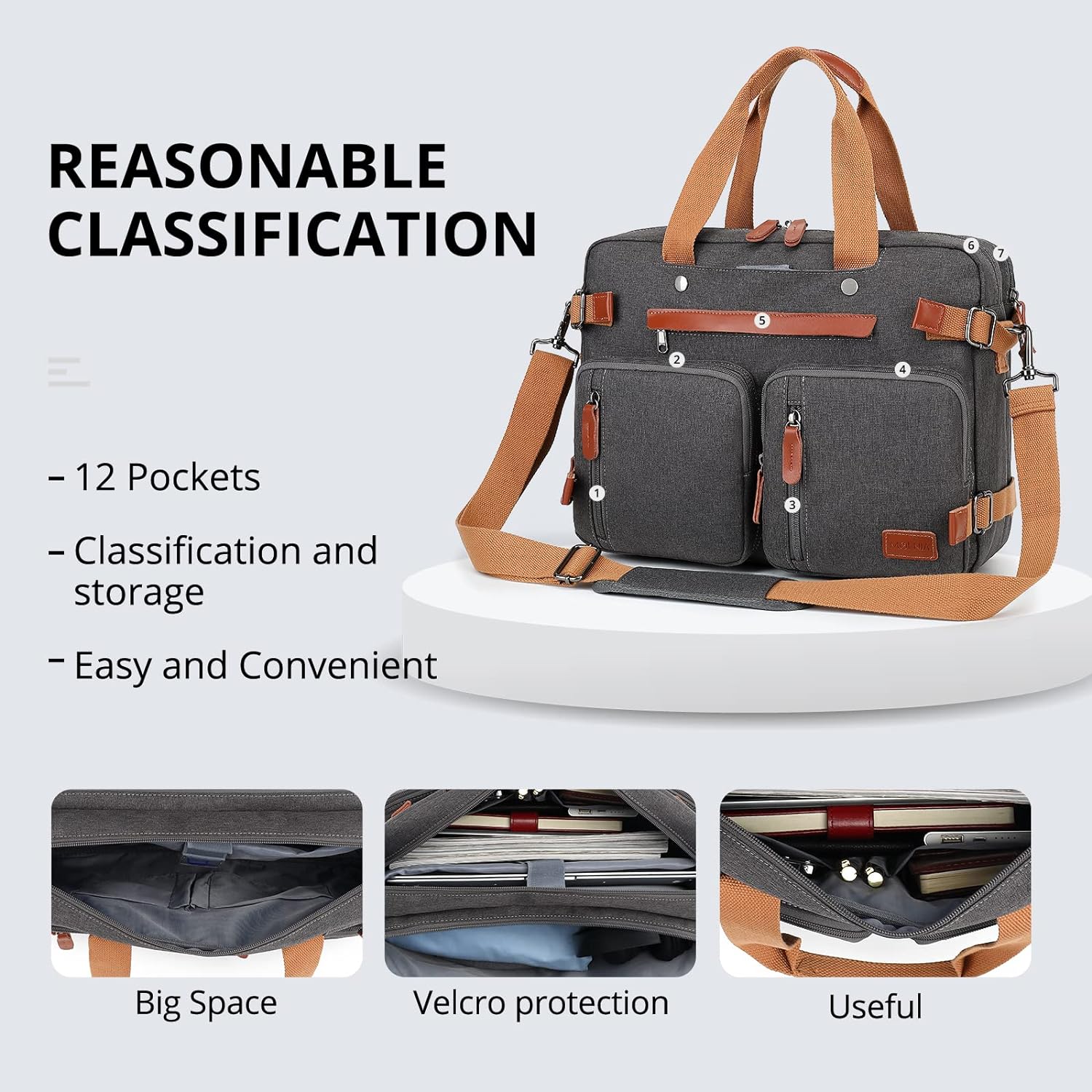 MOLNIA 3 in 1 Laptop Backpack, 17.3 inch Computer Bags for Men, Laptop Backpack for Men, for Travel Bussiness School Men Women, Black - Image 7